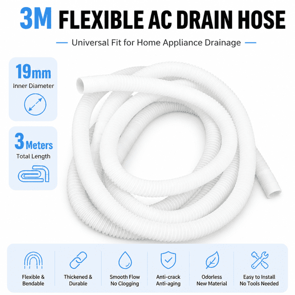 10 FT Flexible Air Conditioner Drain Hose, 3 Meters Universal Telescopic Water Drain Pipe Extension for Portable AC, Mini Split & Household Appliances