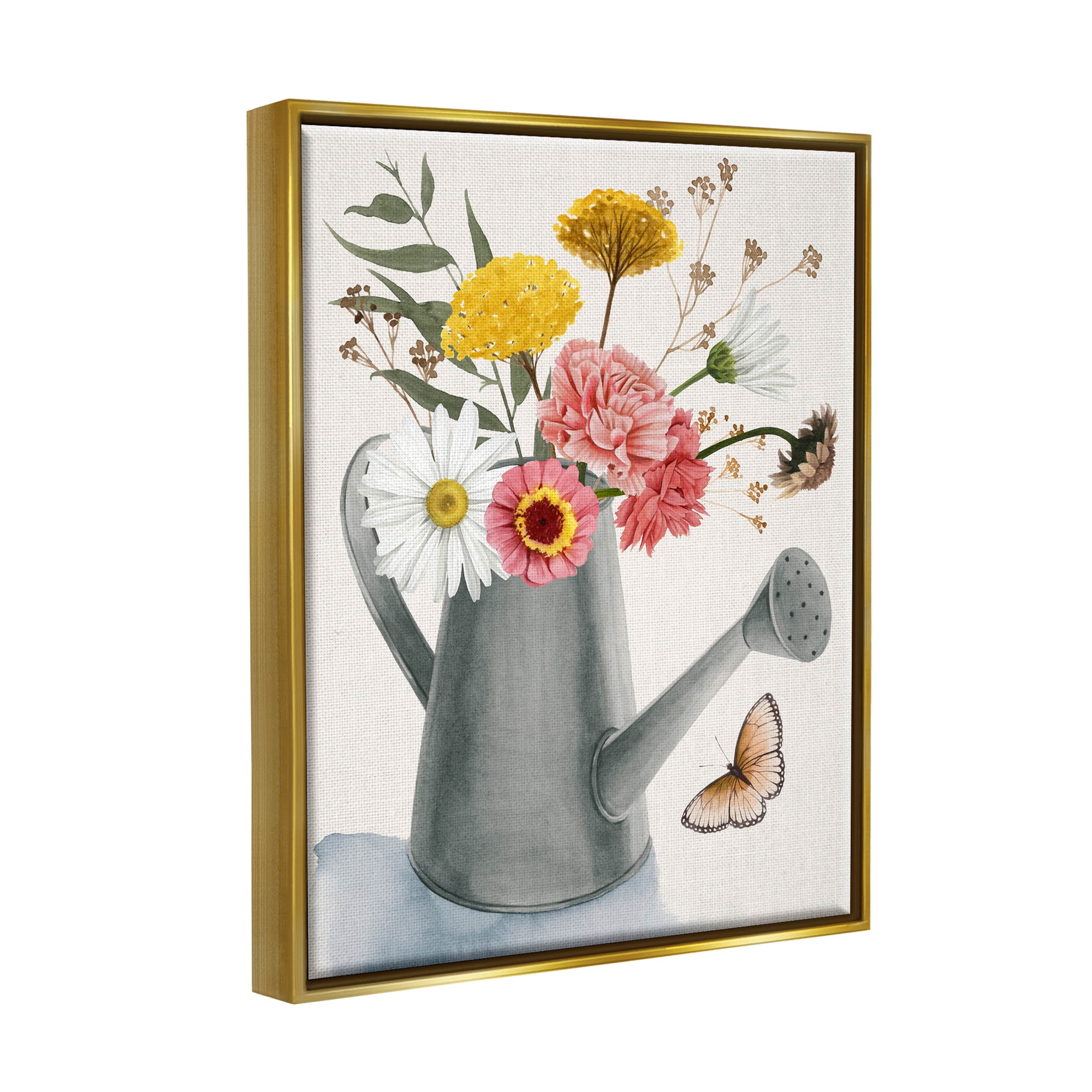 Stupell Industries Mixed Wildflower Arrangement Gardening Painting Metallic Gold Floating Framed Canvas Print Wall Art, Design by Grace Popp