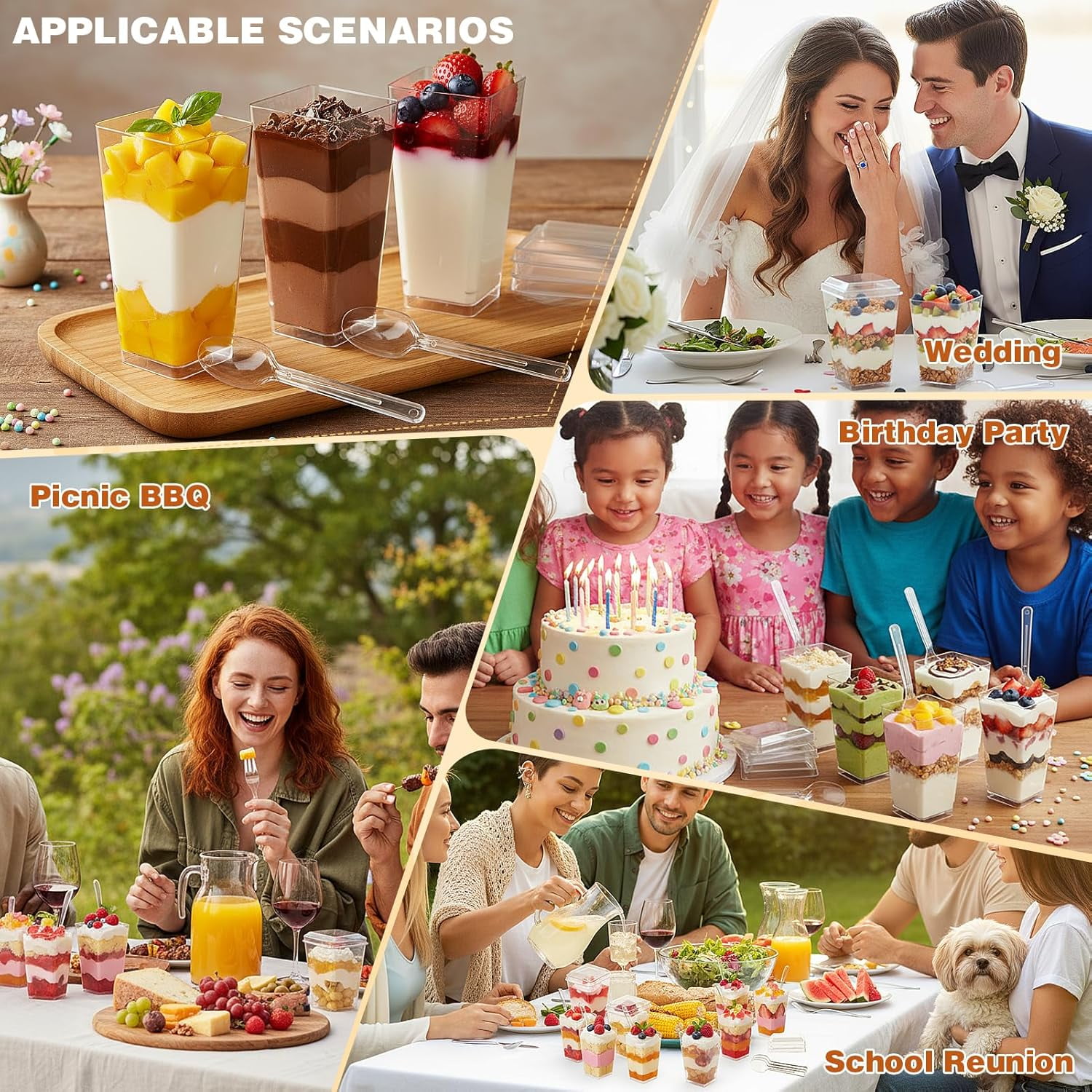 150 Pcs Dessert Cups with Lids and Spoons, 3 oz Mini Clear Plastic Dessert Parfait Cup, Reusable Fruit Ice Cream Cake Pudding Cups
