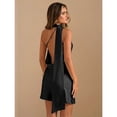 thumbnail image 2 of Solid Cream Yellow Asymmetrical Shoulder Backless Mini Satin Dress for Cocktail, Wedding Guest, Valentine's Day, 2 of 10