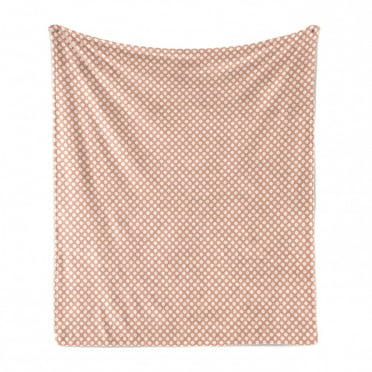 Abstract Soft Flannel Fleece Blanket, Monochrome Polka Dots Simplistic Symmetrically Arranged Circles Illustration, Cozy Plush for Indoor and Outdoor Use, 70" x 90", Peach and White, by Ambesonne