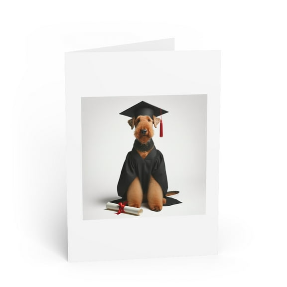 DistinctInk Greeting Card / Note Card - Airedale Terrier Graduation - PACK of 3