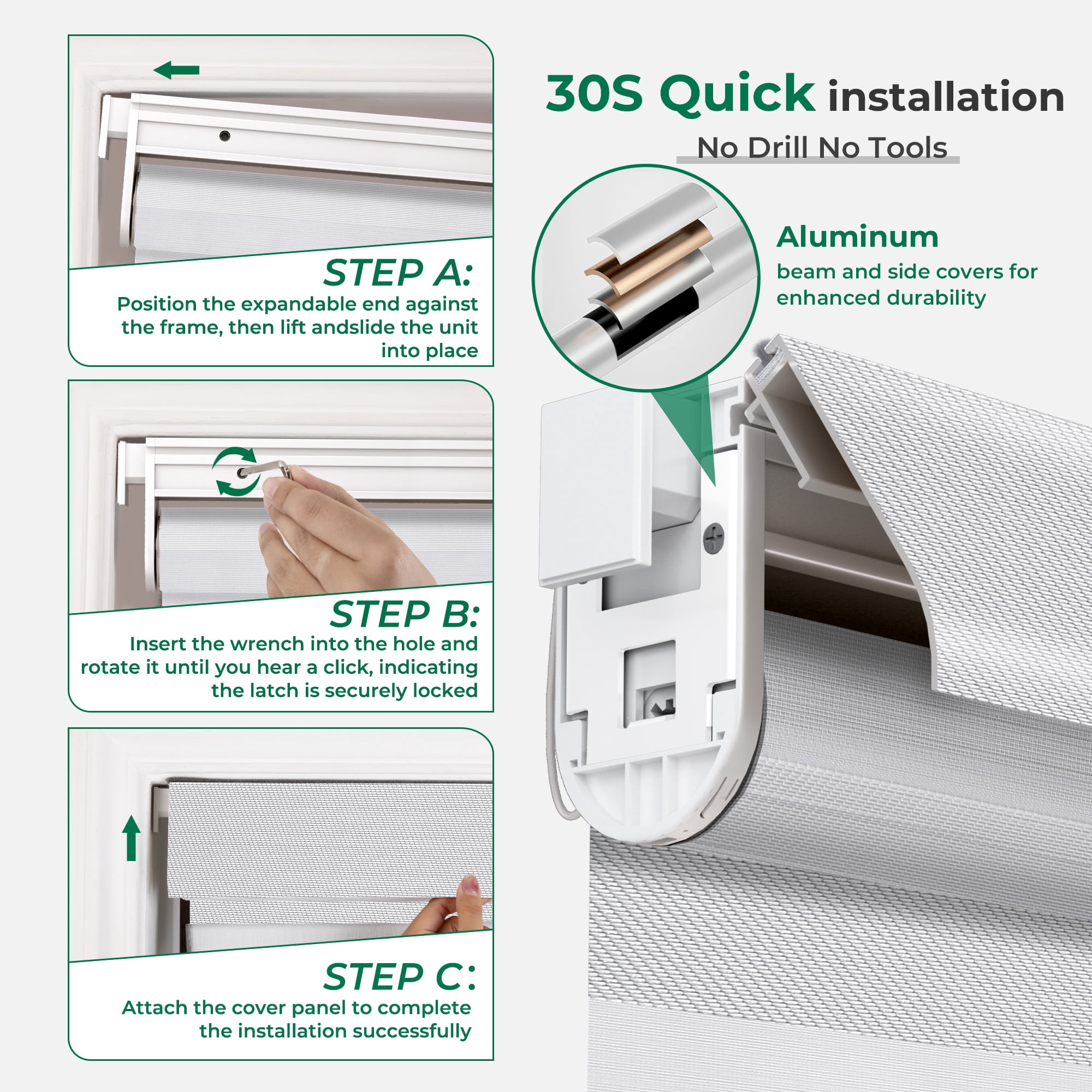 Allesin No Drill Motorized Zebra Shades with Remote Control, 50% Light Filtering Smart Blinds for Apartments & Rentals , Automatic Day/Night Adjustment (Silver Gray 32"Wx72"H)