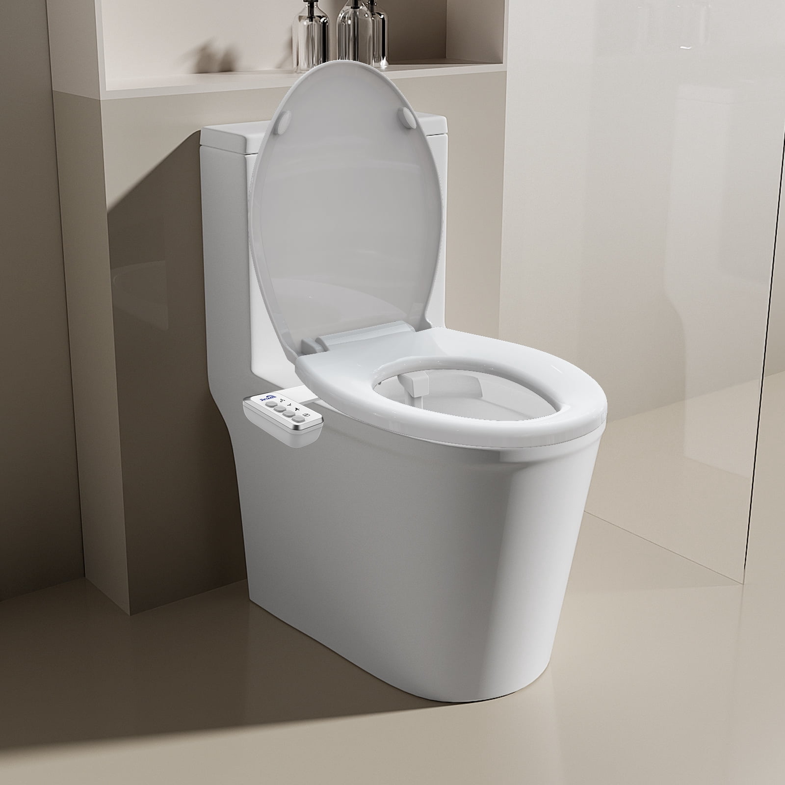 Jinxell Toilet Seat with Bidet- Non-Electric, Self-Cleaning Dual Nozzles for Frontal & Rear Wash, Adjustable Water Pressure, Slow-Close Lid,in Easy Install, Advanced 360° Self-Clean, Dual Nozzles,