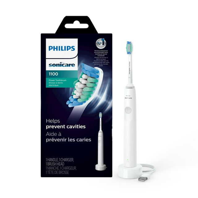 PHILIPS Sonicare 1100 Power Cepillo de Dientes, Cepillo de Dientes Eléctrico Recargable, Blanco Gris HX3641/02