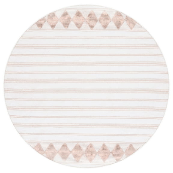 SAFAVIEH Montauk Foliage Striped Cotton Area Rug, Pink/Ivory, 6' x 6' Round
