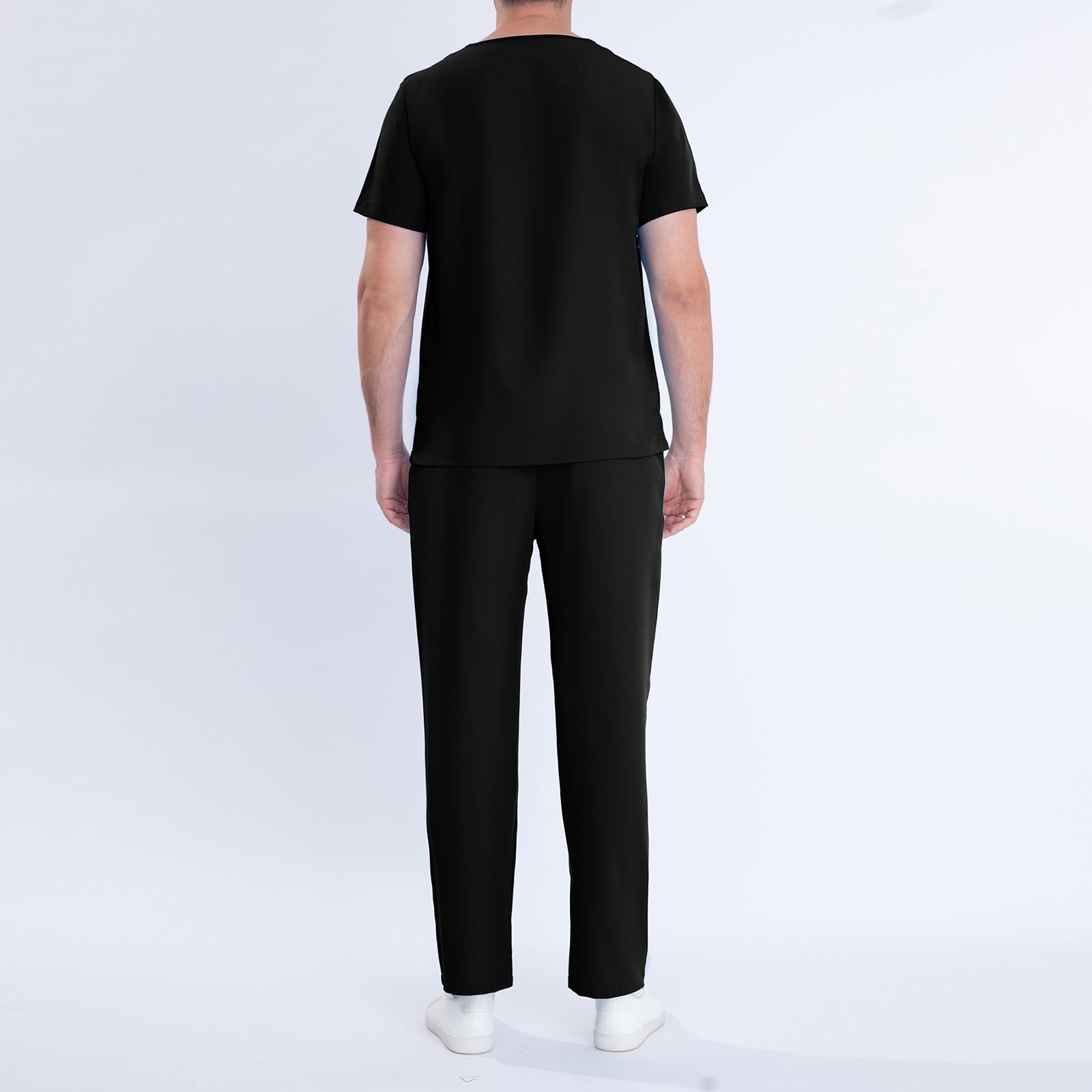 HBYJLZYG Scrubs For Men Set - Stretch V-Neck Scrub Tops & Wide Leg Pants With Pockets - Easy Care Nurses Uniform Clinic Carer Protective 2 Piece Set Black