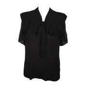 Catherine Malandrino Rich Black Tie Neck Chiffon Top L