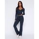 thumbnail image 4 of Conjunto Deportivo de Otoño de 2 Piezas A Juego para Estar en Casa: Pantalón de Pierna y Top Corto con Cuello Henley. Azul Marino L, 4 of 6