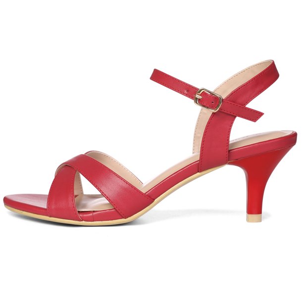 Sandalias Correa De Tobillo Tacón Bajo De Aguja Correas Cruzadas Para Mujer Rojo-1 38