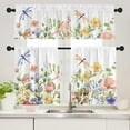 thumbnail image 2 of Floral Leaves Curtain for Kitchen Bathroom Watercolour Pink Yellow Flower Rod Pocket Window Curtain Tier Curtains Valance Set 3 Pcs Plant Printed Curtains 54 x 18 inches + 27 x 36 inches *2, 2 of 6