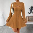 thumbnail image 2 of CharmCyan Women’s Ribbed Knit Long Sleeve Hooded Dress with Cutout Detail and Flared Skirt Casual Pullover Style Comfortable Fit Ginger M, 2 of 6