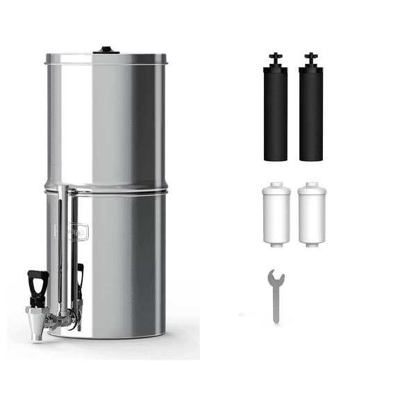 Waterdrop WD-TK-F Gravity-fed Water Filter System, 2.25-gallon Stainless-steel System, with 4 Filters, Metal Water Level Spigot, Reduces up to 98.95% of chlorine&Bad Taste-King Tank Series