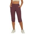 thumbnail image 2 of Capri Pants for Women Summer Yoga Leggings with Pockets Slim Fit Workout Gym Capris Straight Leg Yoga Trousers Wine M, 2 of 9