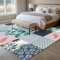 thumbnail image 5 of Botanical Patchwork 8'x10' Area Rug for Living Room Sectional Sofa, Teal Tropical Leaf Grey Plaid Washable Non Slip Large Rectangle Area Rug, 5 of 9