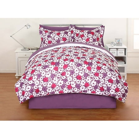 Mainstays Bed-in-a-Bag Bedding Set, Purple Floral