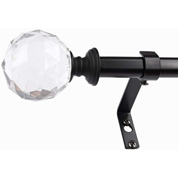 3/4 Inch Diameter Adjustable Curtain Metal Rod with Round Clear Acrylic Ball Finials，66 to 120