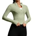 thumbnail image 2 of Women's Cropped Lightweight Stretchy Running Track Jackets Zip up Long Sleeve Athletic Yoga Tops with Thumb Holes Daily Travel Sun Protection Outfits, 2 of 5