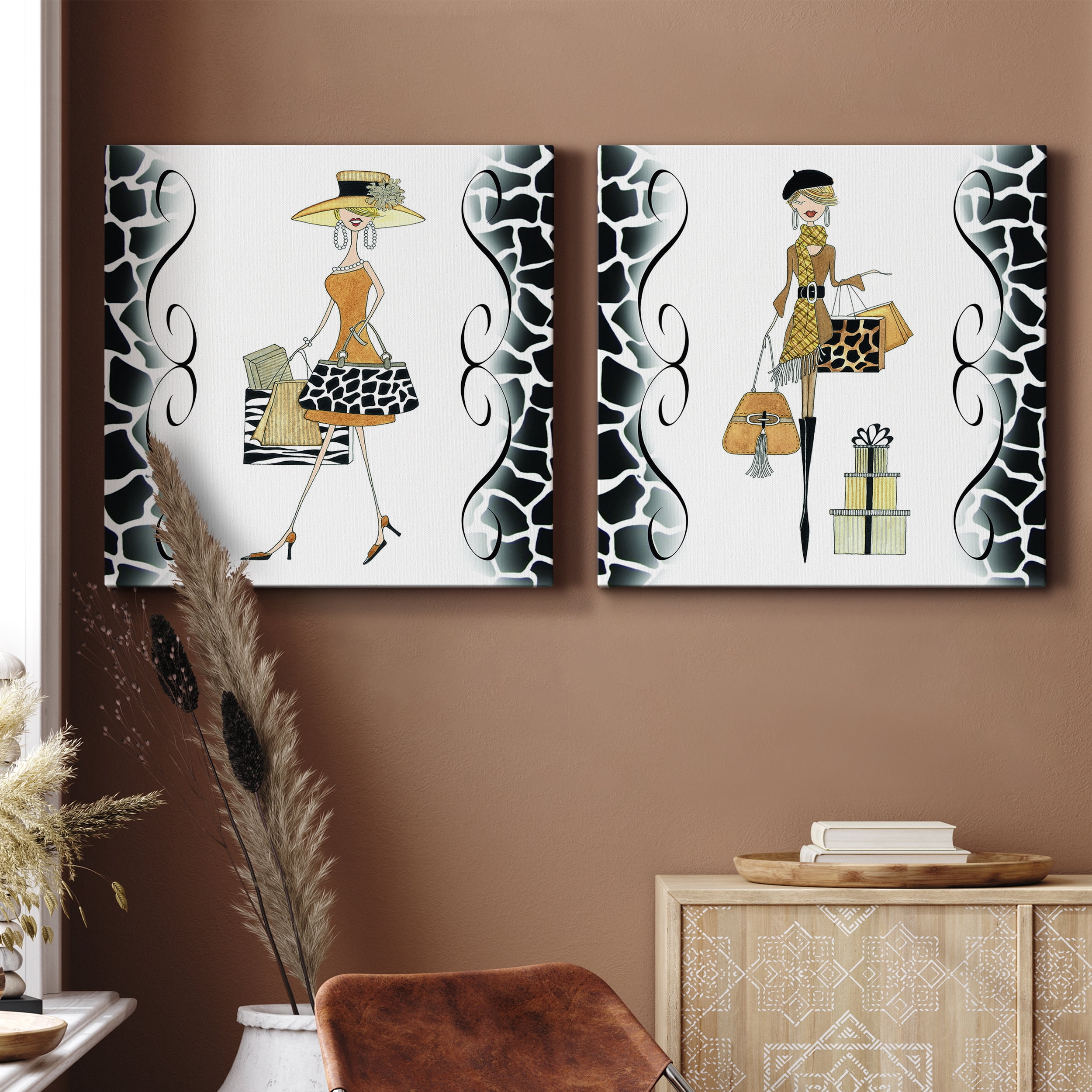 Swanky Shopper Gal - Premium Gallery Wrapped Canvas - Ready to Hang Set of 2 - 24 x 24 Each