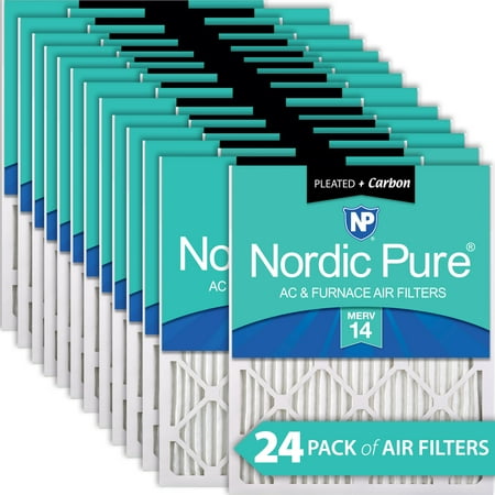 

14x24x1 (13_3/4x23_3/4) Pleated Air Filters MERV 14 Plus Carbon 24 Pack