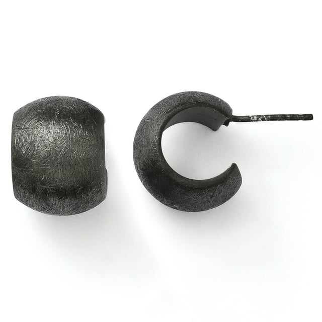 Boucles d'Oreilles Créoles en Argent Sterling 925 Plaqué Noir à Griffer Poteau C Rondes J