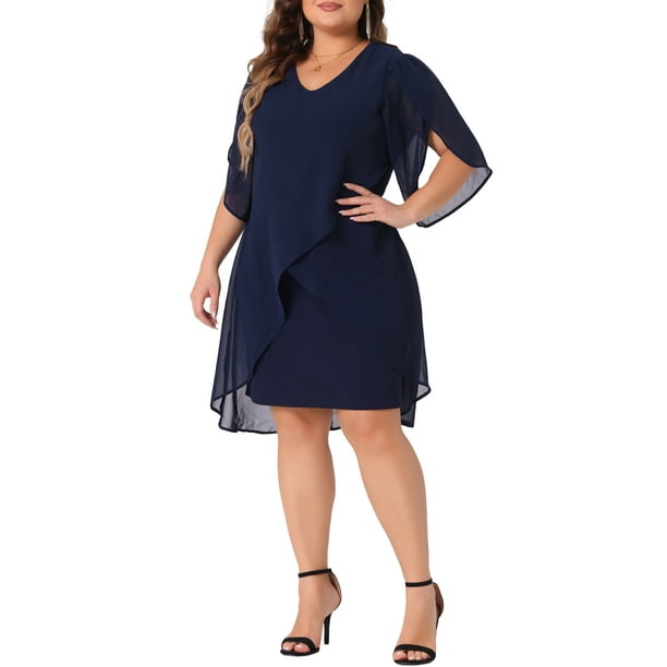 navy blue dress size 8 Plus-Size Navy Blue Long Formal Prom Dress by La Femme Navy / 16W