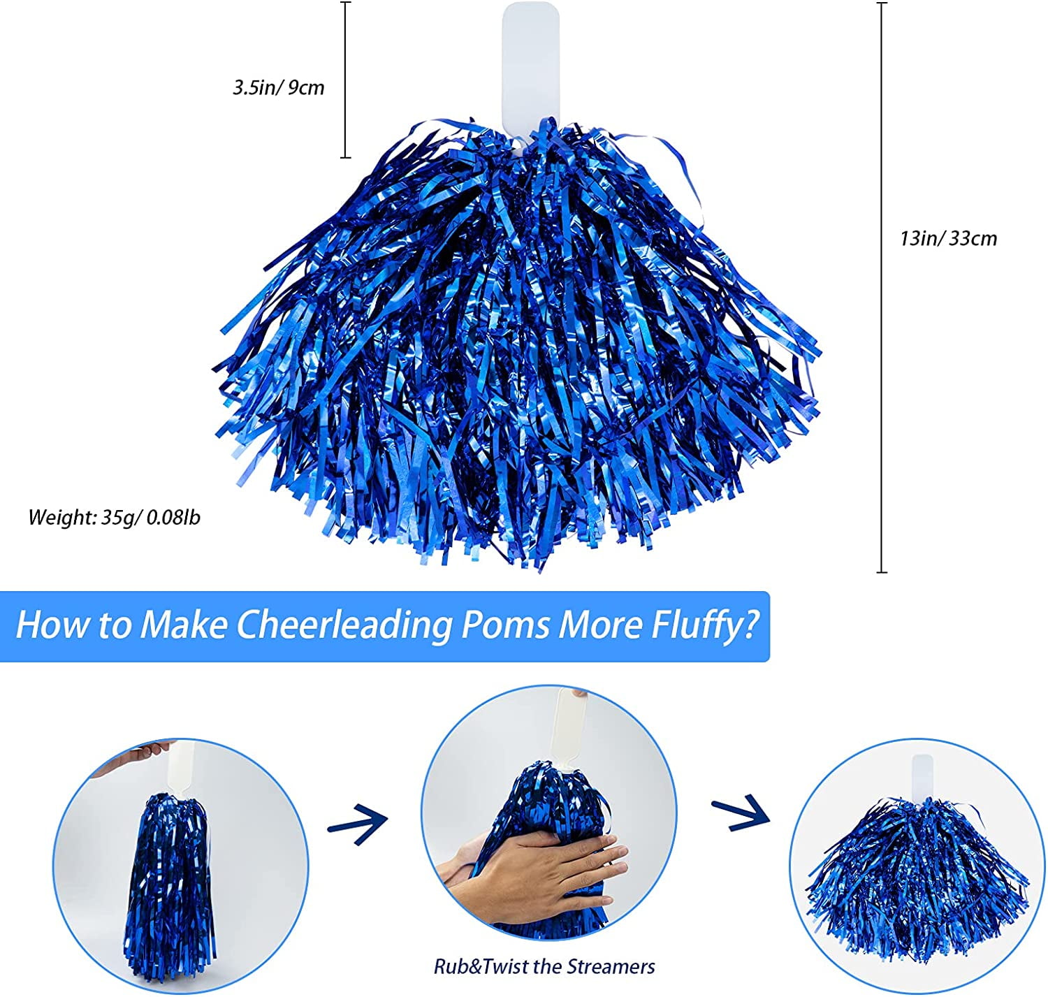 LINLIN 12Pcs Metallic Cheerleading Pom Poms with Cozy Handle, Adorable Cheerleader Pompoms Hand Flowers for Kids Adults Ball Dance Sports Team Spirit Cheering Fancy Dress Night Party