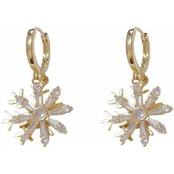 Cubic Ziconia Snowflake Dangle Hoop Earrings for Women Sparkling Crystal Winter Flower Dangling Charm Huggie Hoops Statement Earrings for Christmas