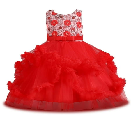 

Kukoosong Toddler Baby Girls Dress Kids Dress Girls Sleeveless Princess Dress Bow Tie Lace Flowers Mesh Dress Tufted Dress Red 9-10 Years