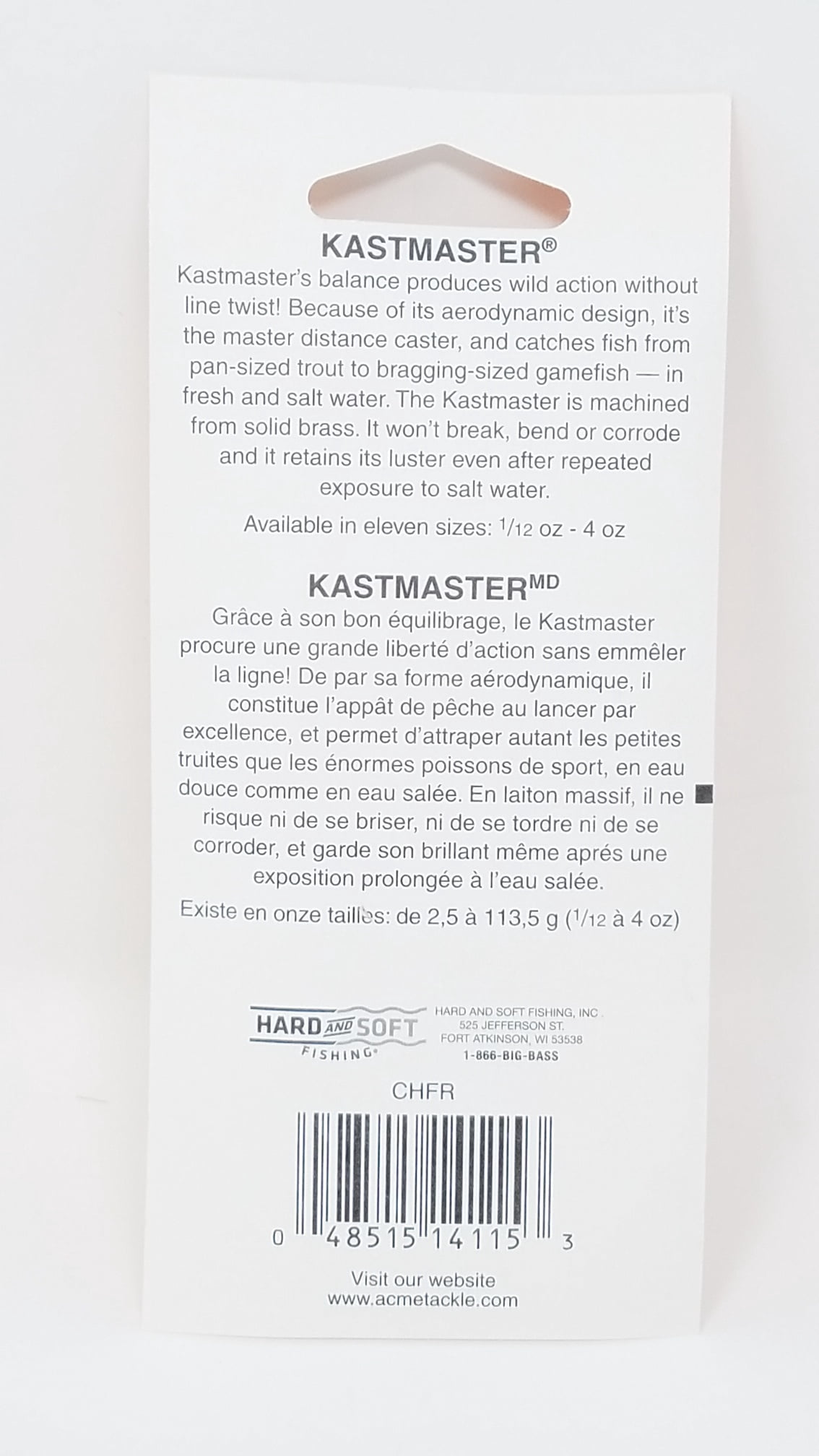 Acme Tackle Kastmaster Fishing Lure Spoon with Tube 3 oz. Chrome Red