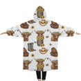 thumbnail image 2 of Oversized Wearable Blanket Hoodie,White Highland Cow Flower Barrel Pattern Sherpa Blanket Hoodie with Super Pockets,Super Warm Fuzzy Pullover for Women & Men, 2 of 6