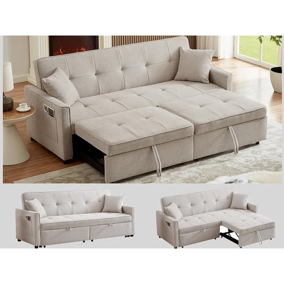 LITVZ 82-Inch Queen Size Convertible Sleeper Sofa Bed, 3 in 1 Sleeper Couch with Storage and Pull Out Bed, Oversized Loveseat Futon Sofa Hide-A-Bed