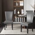 thumbnail image 5 of JESONVID Faux Leather Upholstered Parsons Dining Chair with High Backrest, Set of 4 Kitchen Accent Side Chairs with Solid Wood Legs Armless Dining Room Chair, Grey 1331GY, 5 of 7