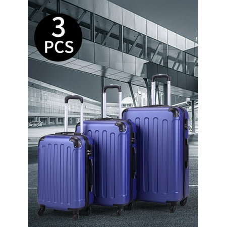 Suitcase Trolley Hardside Luggage Jaxpety 3 PCs Travel Luggage Set Hardside Travel Trolley Rolling Suitcase ABS+PC, Dark Blue ()