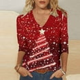 thumbnail image 2 of asdoklhq Christmas V Neck Sweaters for Women Ladies' Christmas Fashion Casual Printed V-neck Quarter Sleeve Top Red S, 2 of 5