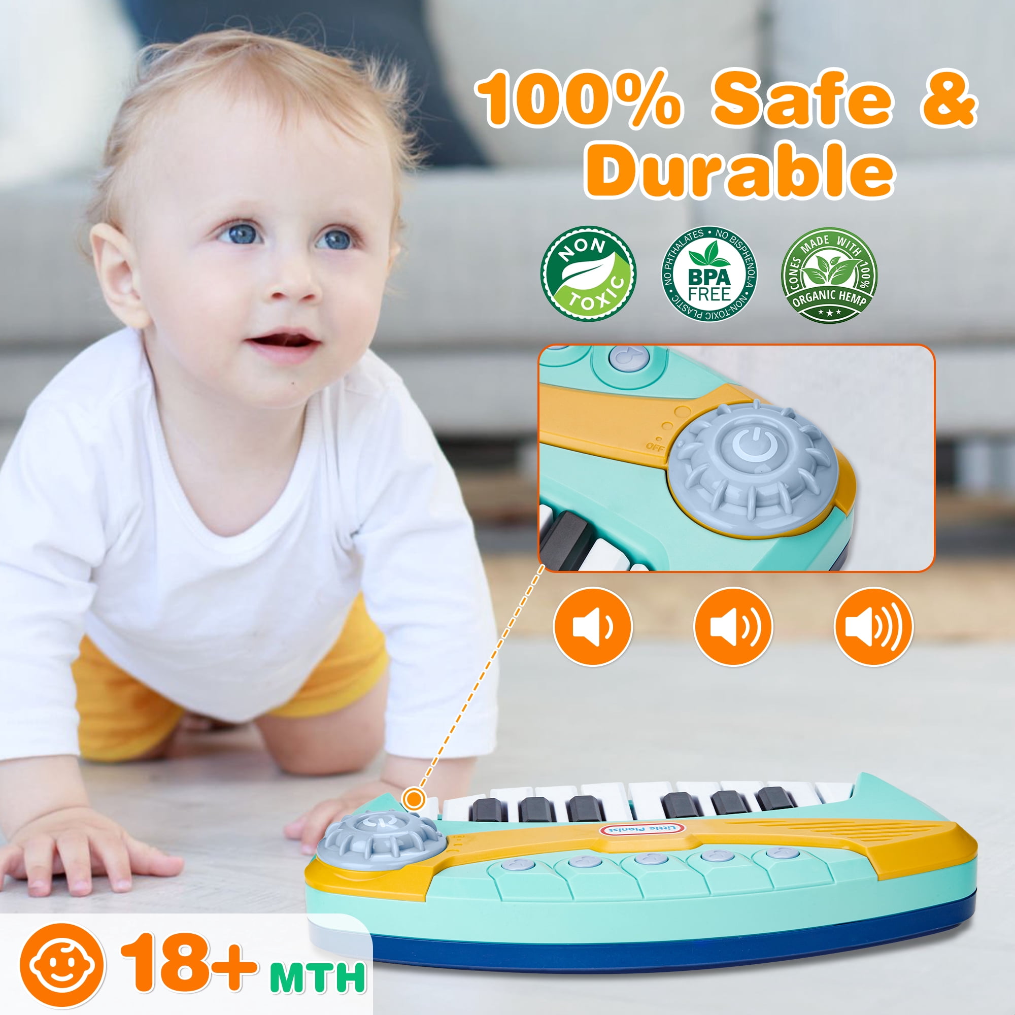 Contixo Keyboard Piano for Kids, Interactive Piano Toy with Light-Up Keys and 5 Built-In Melodies, Blue