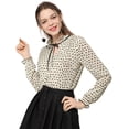 thumbnail image 2 of Blusa con cuello con volantes y lazo Allegra K para mujer manga larga campana vintage Albaricoque-Lunares S, 2 of 6