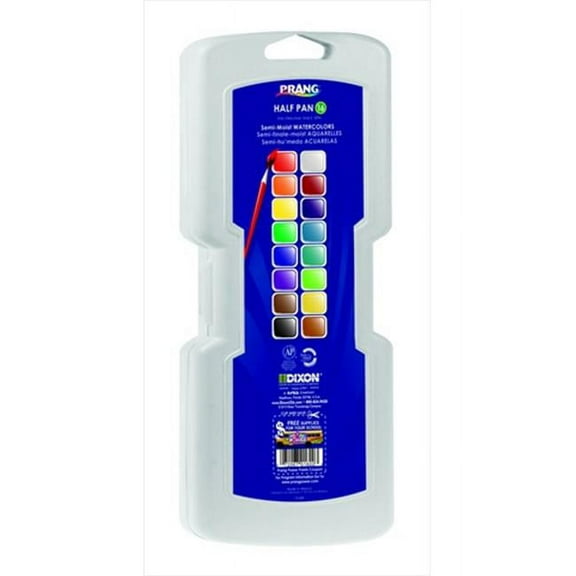 Prang 001350 Non-Toxic Semi-Moist Wax-Free Watercolor Paint Set, Plastic Half Rectangular Pan, Assorted Color, Set - 16