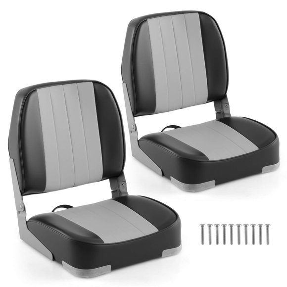 Costway 2-Pack Folding Boat Seats with Thick Sponge Padding Fixing Bolts Hinges Gray