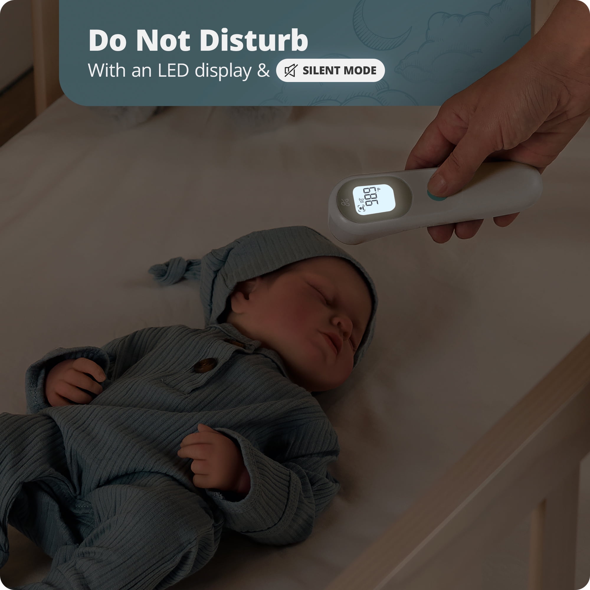 Greater Goods No-Touch Baby Thermometer for Infants, Newborns & Toddlers with Fever Alarm and Instant Accuracy Readings, White