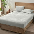 thumbnail image 6 of Velvet Fitted Sheet and Pillowcases Set, Luxury Soft Fuzzy Bottom Sheet with Reinforced Elastic Corner Straps, Deep Pocket up to 15", 1 Fitted Sheet and 2 Pillowcases (Cal King, Light Grey), 6 of 17