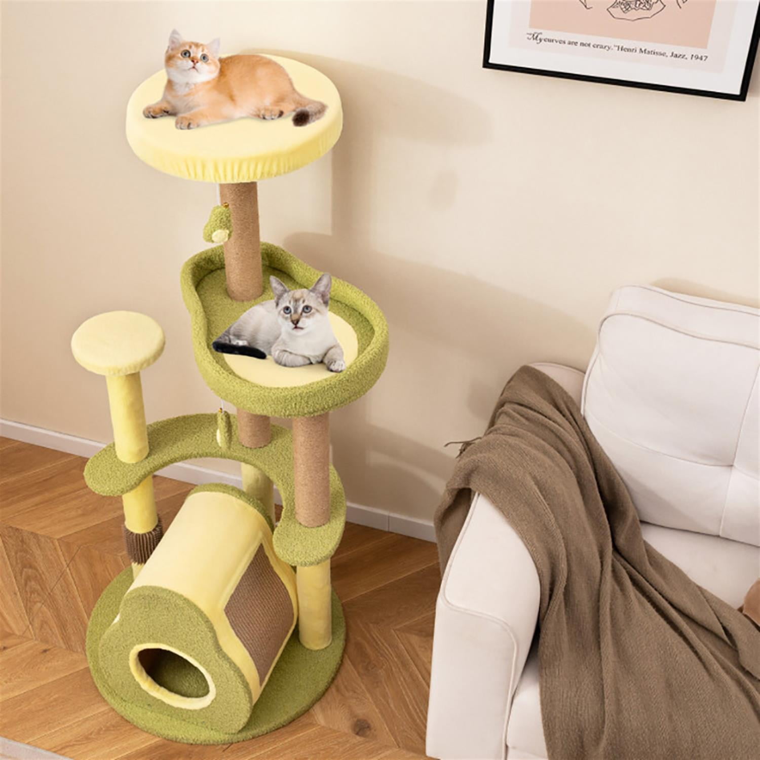 resenkos 49" Cat Tree Tower with Private Condo for Indoor Cats, Multifunctional Plush Cat House with Scratching Posts and Top Perch, Green