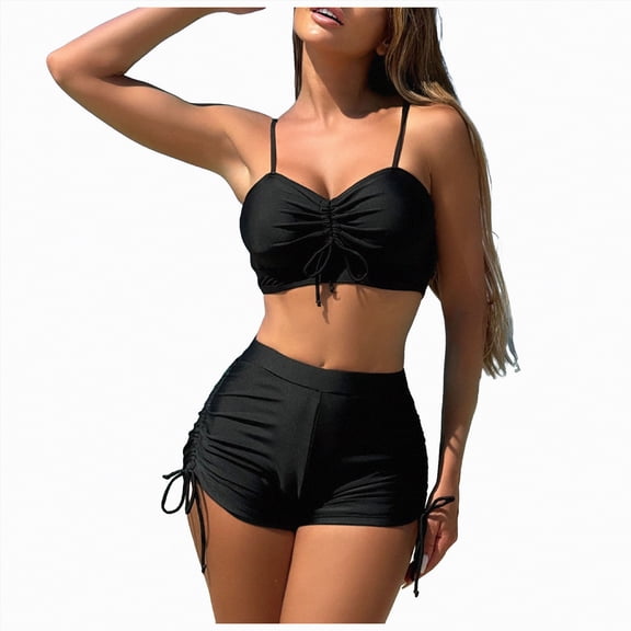 Duqingm Swimsuit for Women 2 Piece Bikini Set Cutout Popular Swimsuit High Waisted Textured 2026 Summer Beach Swim Bathing Suits Black,L