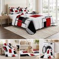 thumbnail image 6 of Twin XL Quilt Set 68''x98'', Red Grey Black Lightweight Summer Bedspread Coverlet Set with 2 Pillow Shams, Irregular Geometric Modern Abstract Breathable All Season Quilt Bedding for Dorm/Guest Room, 6 of 9