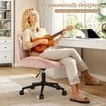 thumbnail image 2 of Armless Vanity Chair with Wheels, Comfy Velvet Desk Chair, Ergonomic Office Chair with Back for Small Space, Pink, 2 of 11