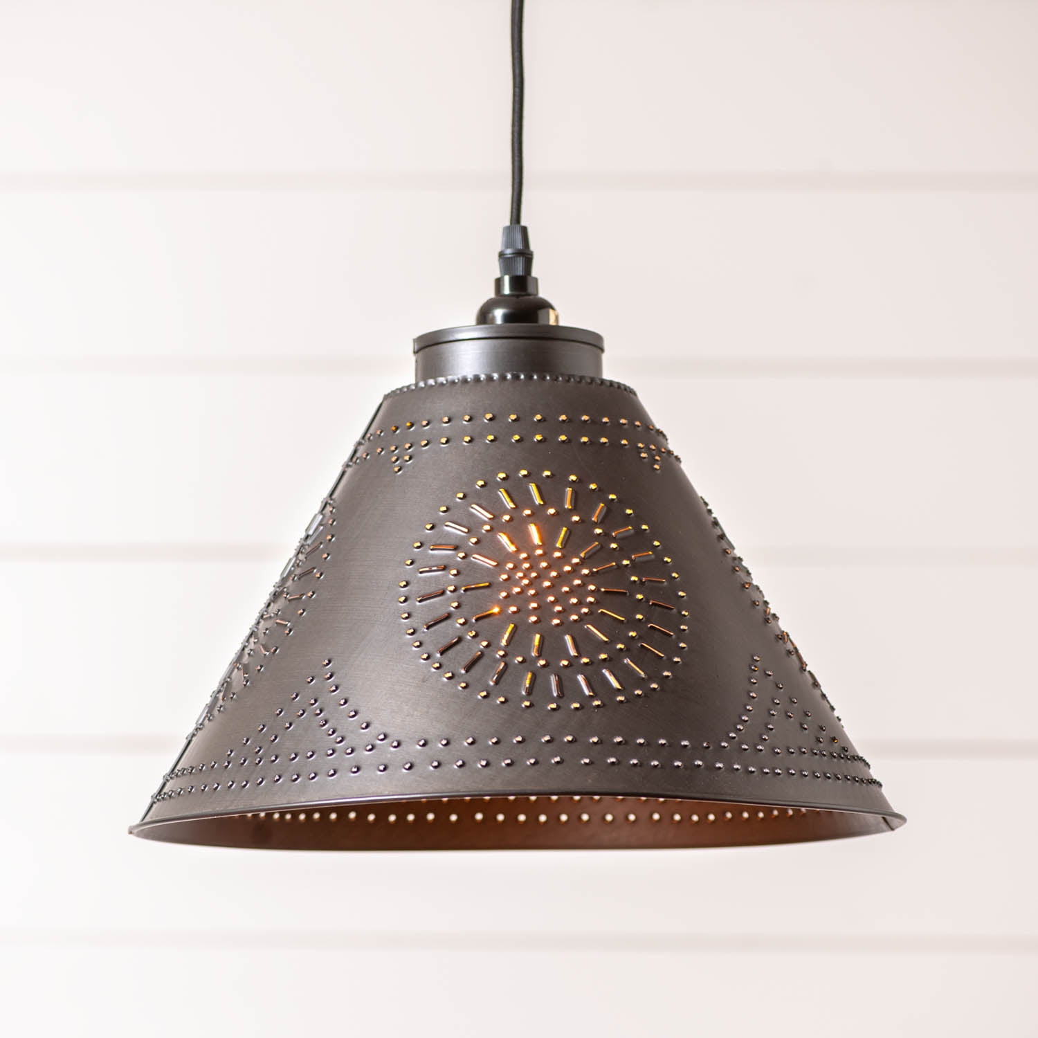 Hanging Double Saddle Light in Blackened Tin by Irvins Country Tinware 