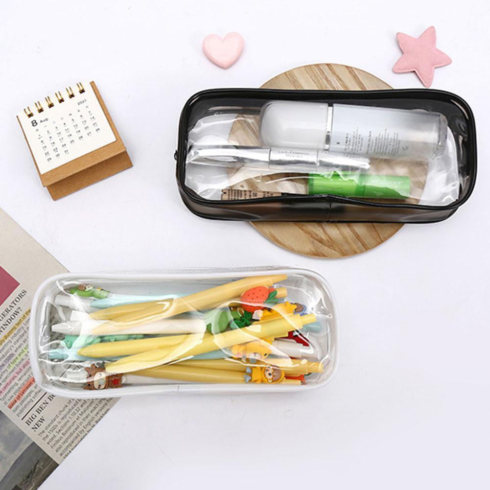 Clear Pencil Bag Exam Pencil Case Waterproof Zippered Bags Pouch Cosmetic  J7G9