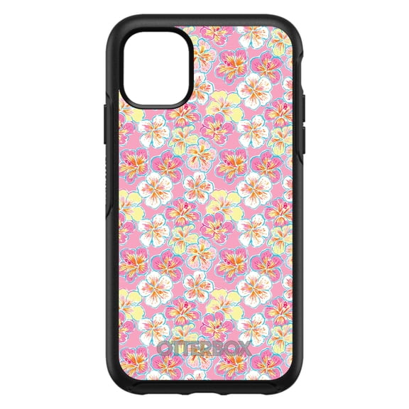 DistinctInk OtterBox Symmetry Custom Case for Apple iPhone 15 (6.1" Screen) - Yellow White Pink Flowers Floral - Slim Profile Design