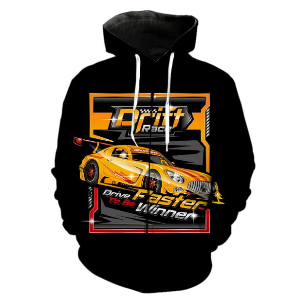 Sudadera con capucha y cremallera para hombre, diseño de coche clásico de dibujos animados, chaquetas con capucha, moda de primavera, estampado 3D, divertida, de gran tamaño, estilo hip hop, manga lar