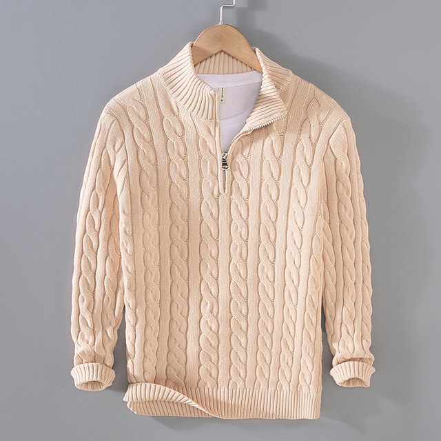 Suéter de cuello alto medio grueso con aguja gruesa para hombre, suéter con cremallera, suéter suelto, chaqueta de punto para hombre